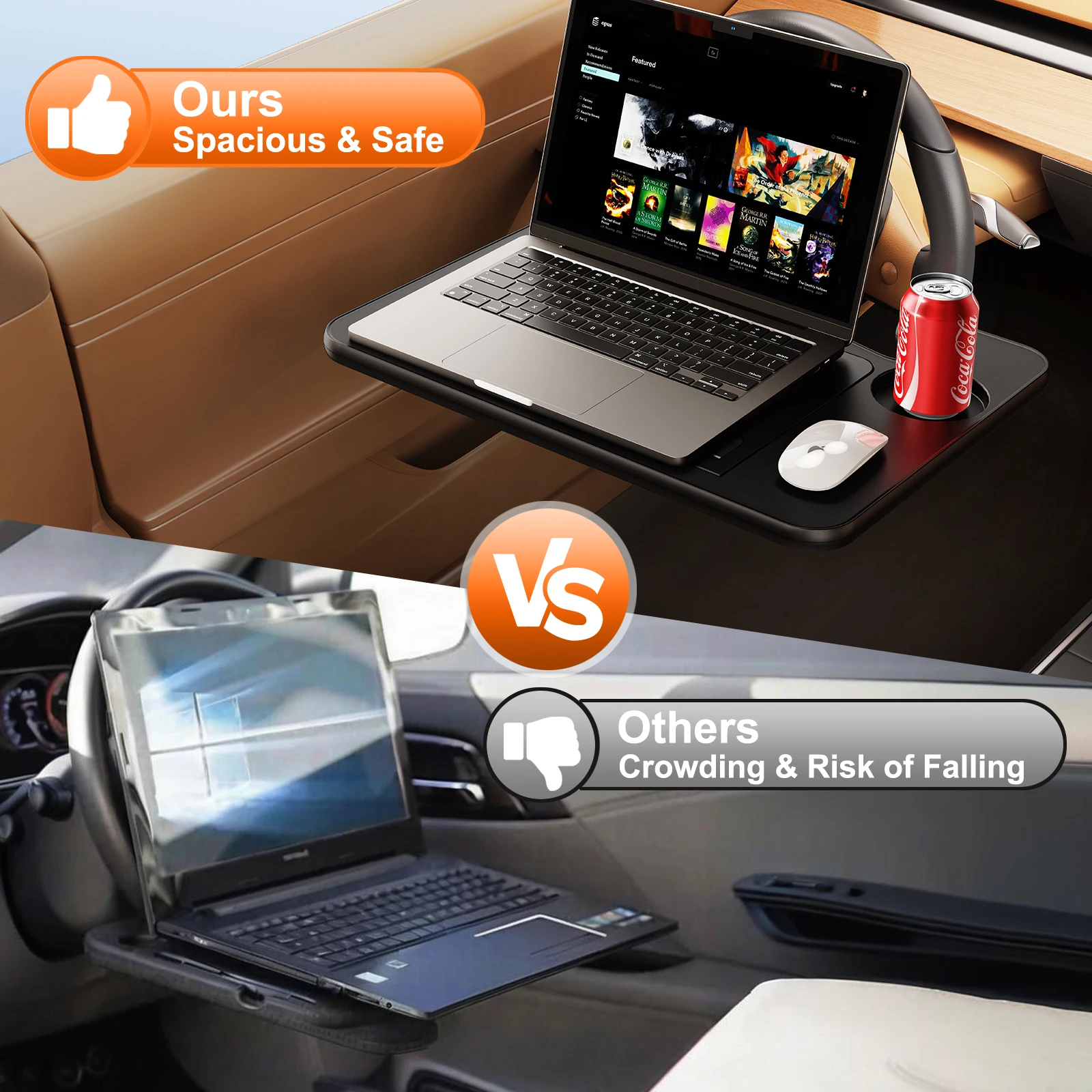 Eary Car Steering Wheel Tray Laptop Table With Seat Gap Filler Organizer For Driver Eating Work Road Trip Essentials Accessories