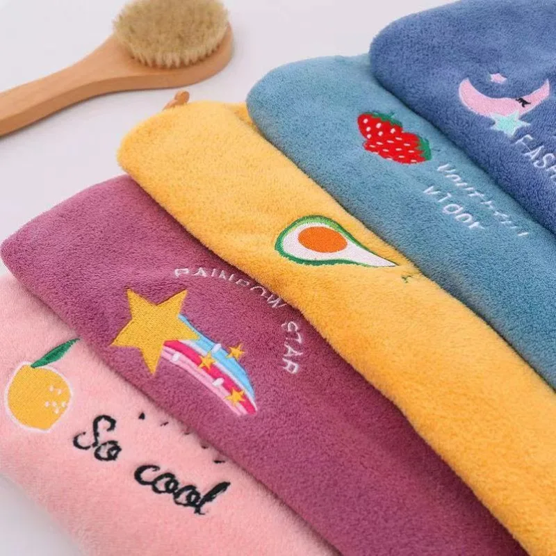 Hair Towel Shower Cap Dry Hair Towel Embroidered Coral Velvet Ladies Microfiber Soft Head Wrap Absorbent Fast Dry