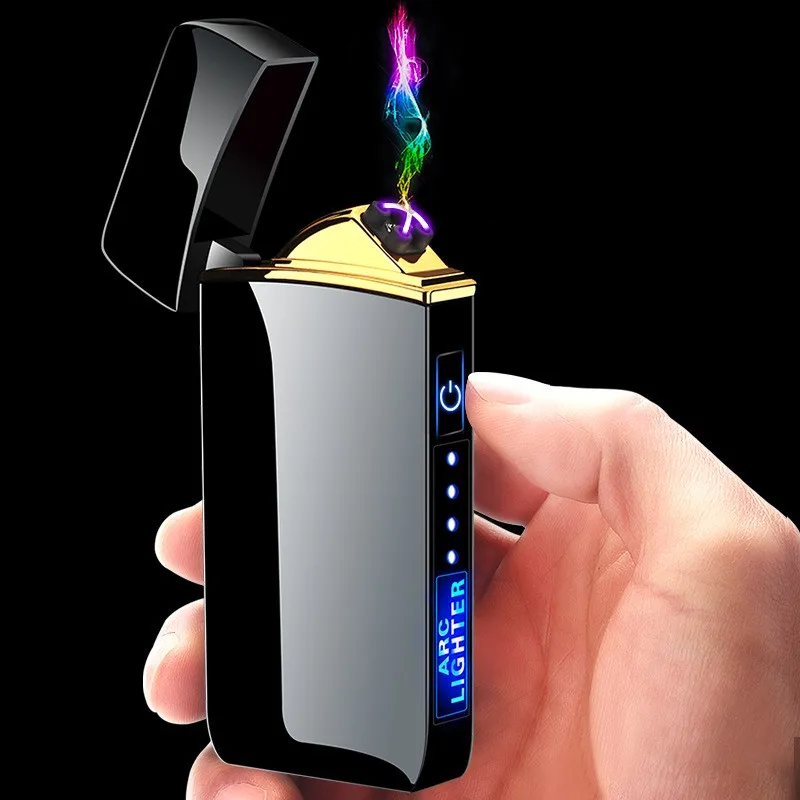 

Outdoor Windproof USB Pulse Flameless Double Arc Electric Lighter LED Display Cigar Lighter Personalized and Creative Men's Gift