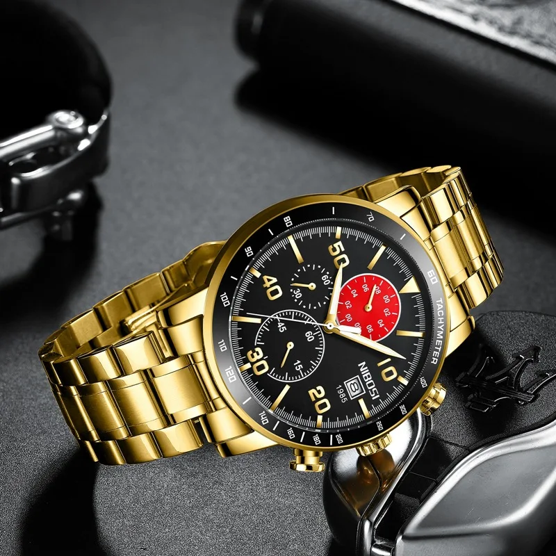NIBOSI Mens Watches Top Brand Luxury Chronograph Quartz Watch Stainless Steel Waterproof Sport Male Clock Relogio Masculino