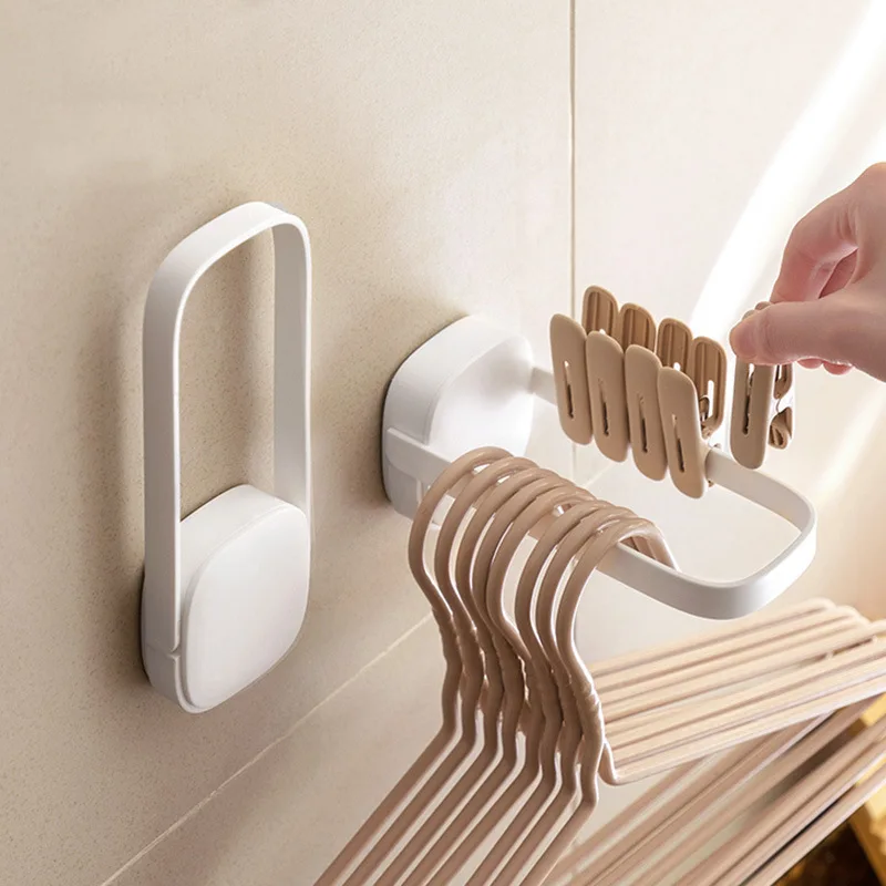 

2PCS Clothes Hanger Storage Rack Wall Mounted Folding Hanger Stacker Organizer Punch Free Space Saving Balcony Organzier