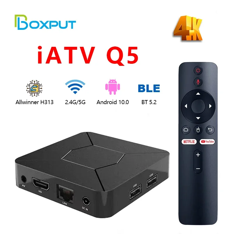 Iatv Tv Box Q5 Smart Tv Box Android 10.0 Allwinner H313 4K Hdr Portable Tvbox 2.4G/5G Doppio Wifi Bt5.2 2G 8G 100M Controllo Vocale