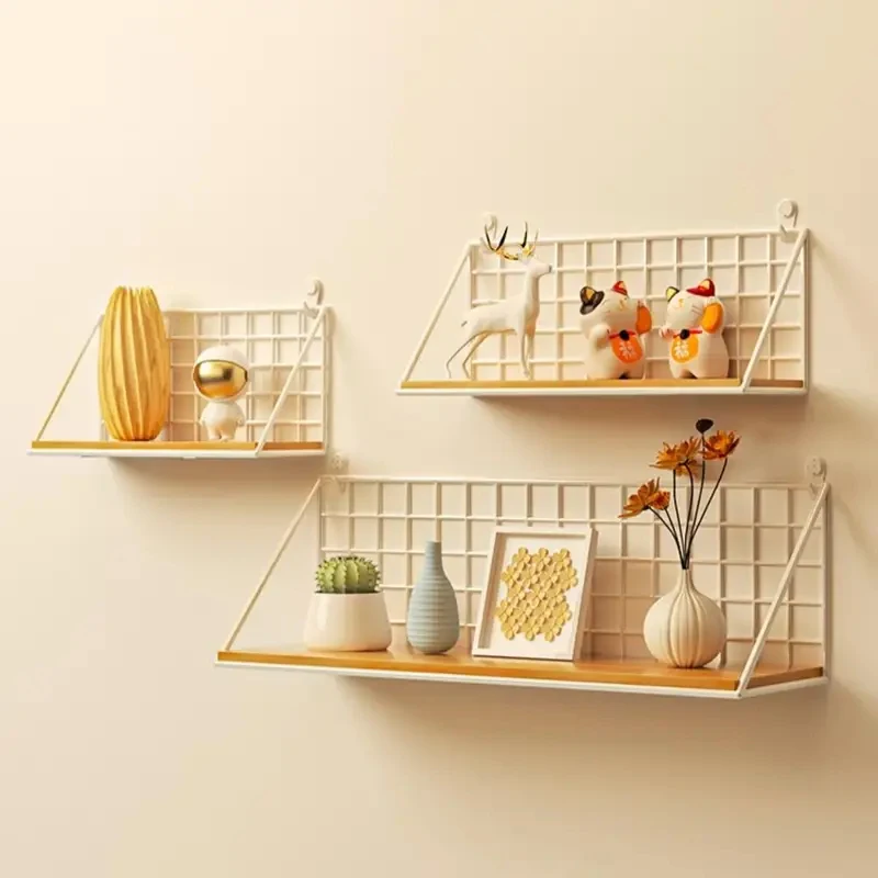 Wood Wall Mounted Shelves Without Drilling - Hanging Storage Shelf & Decoration Rack for Living Room Bedroom Organizers 3