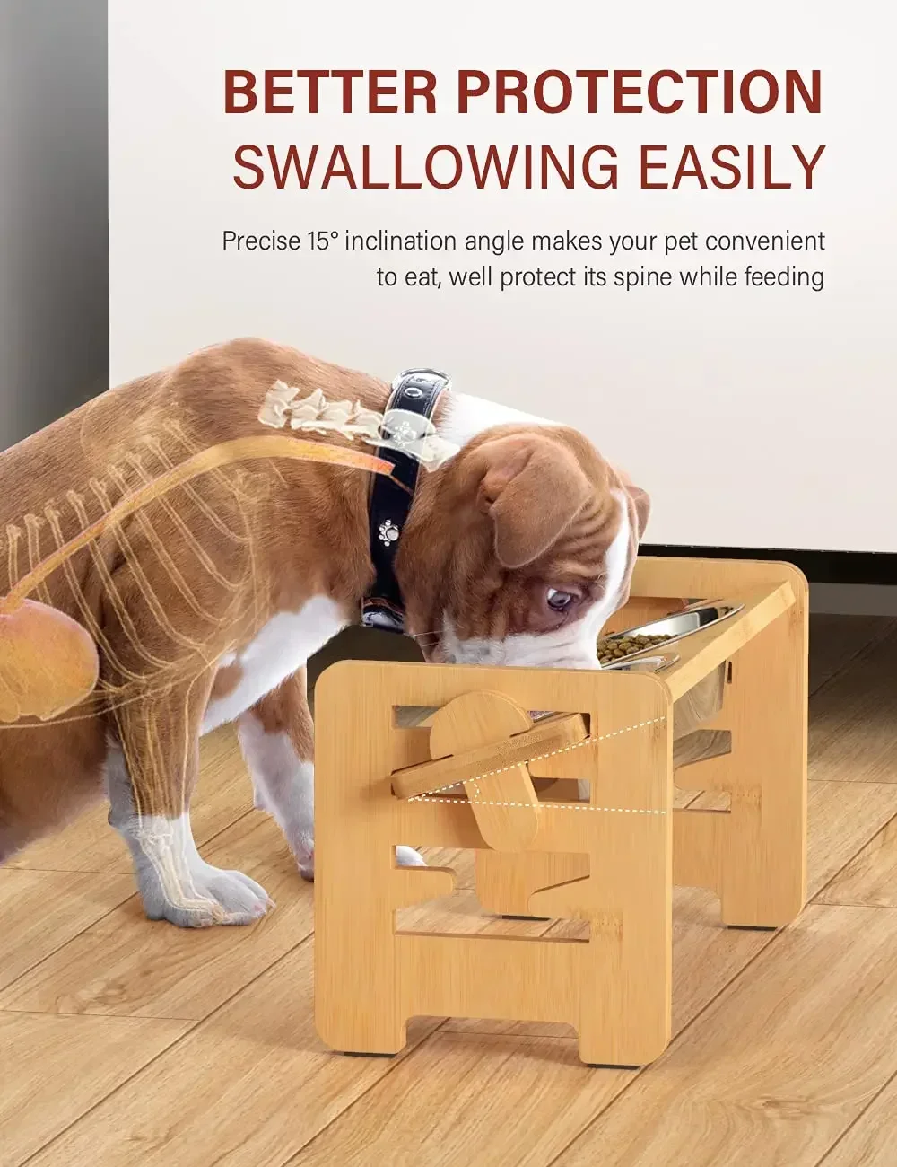 

With Pet Bowls Food Stainless Holder Stand Tilted Adjustable Accessories Bamboo Feeder Puppy Dog Elevated Raised Water Cat