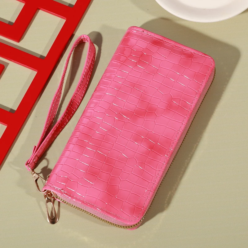 Klassische Brieftasche, große Clutch-Geldbörse mit Reiß verschluss, Karten halter mit 8 Schlitzen und mehreren Fächern, elegante Hand kupplung – Detail 19
