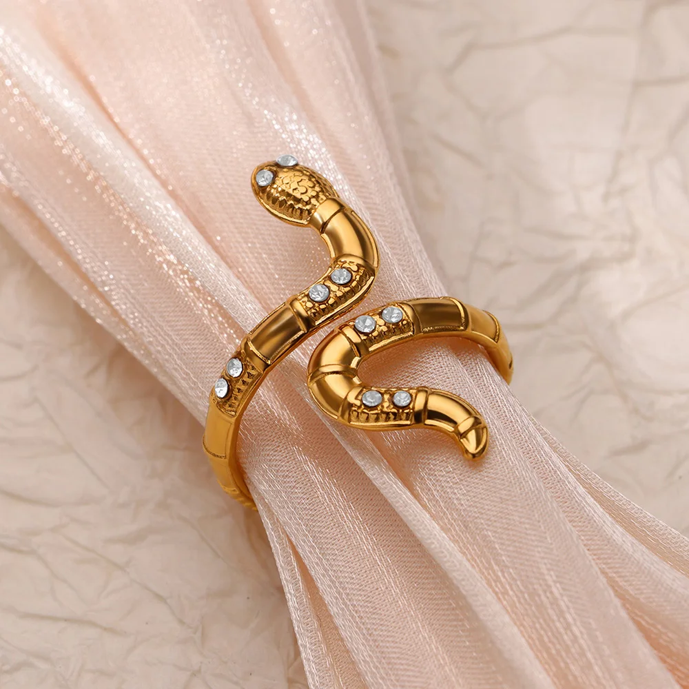 Geometric Zircon Rings Stainless Steel Gold Color For Women
