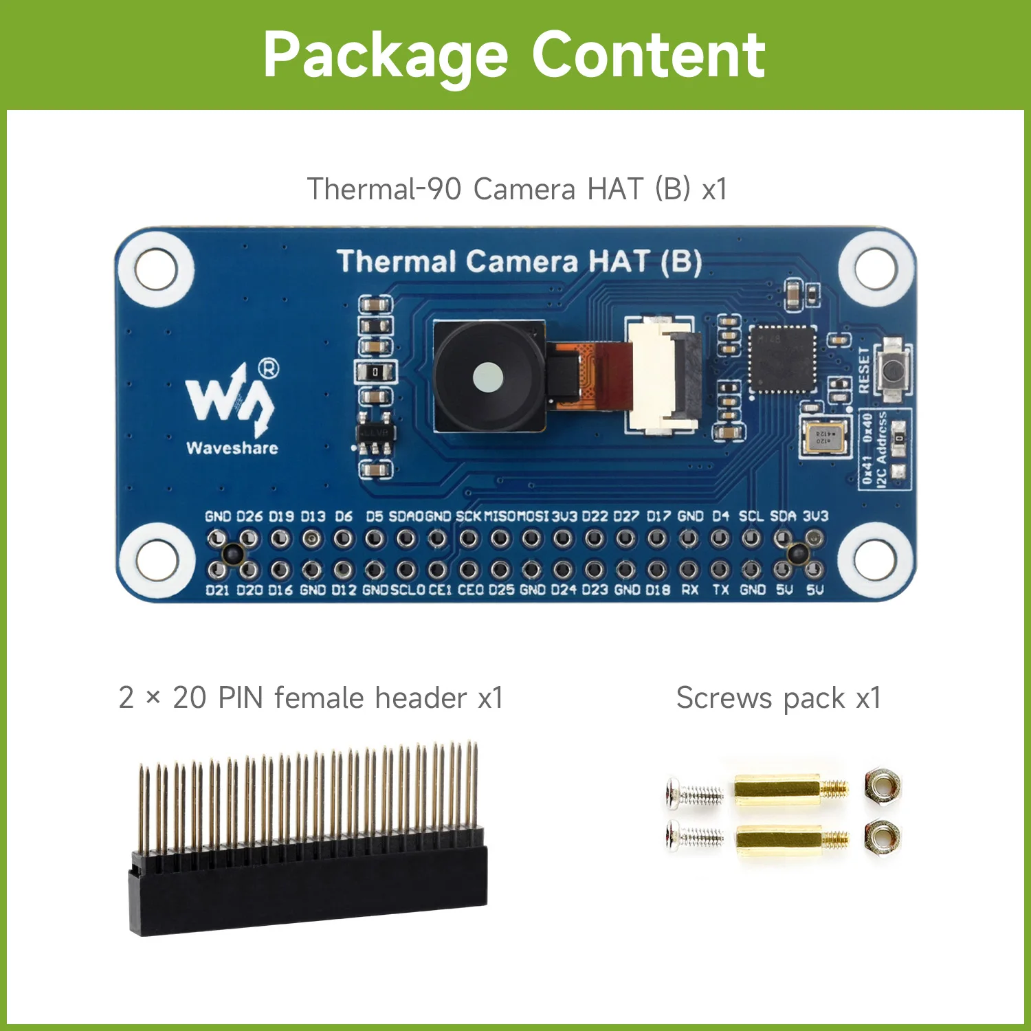 Waveshare Long-wave IR Thermal Imaging Camera HAT (B) For Raspberry Pi, Options For 45&deg;/90&deg; FOV, Raspberry Pi IR Camera, 80&times;62