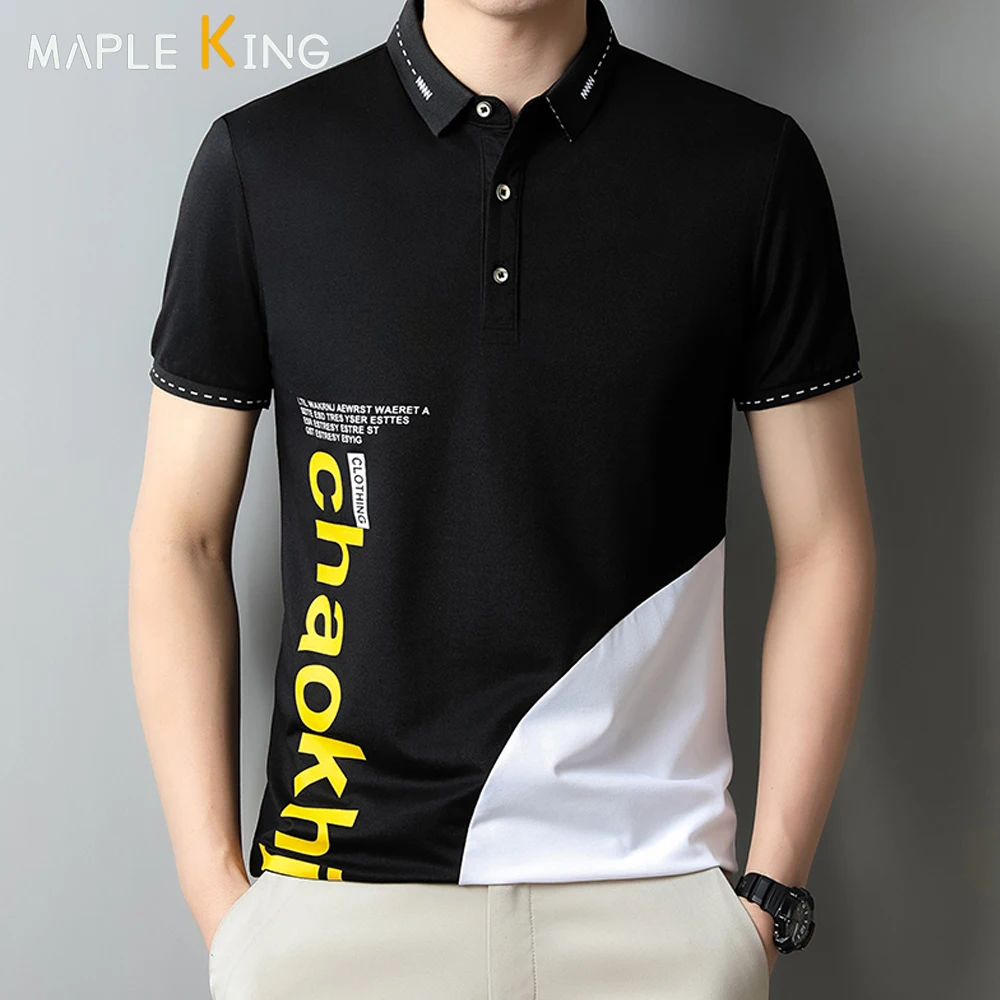 

Korean Fashion Mens Polos Shirts Golf Wear Summer Casual Pachwork Color Printed Business Camisas Polo Hommes for Men Sportwear