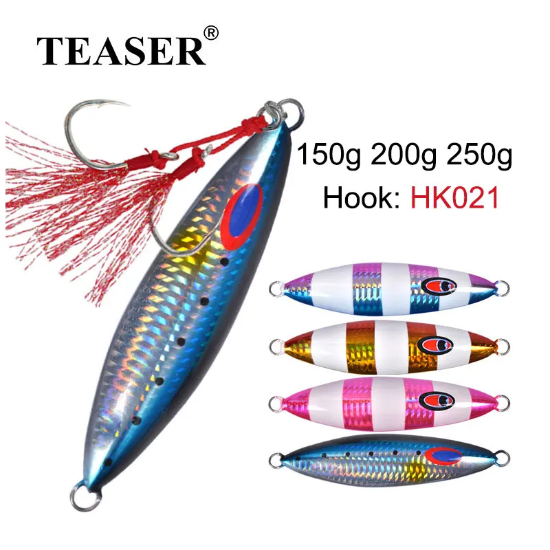 

TEASER 150g 200g 250g Slow Sinking Jigging Spinner Shore Hard Metal Cast Jig Spoon Sea Fishing Lure Artificial Trolling Bait