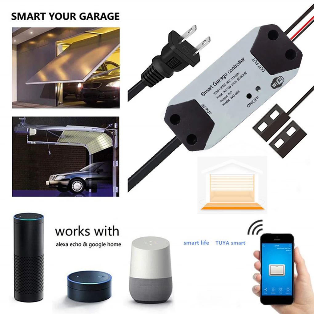 WiFi Switch Smart Garage Door Opener Controller Work With Alexa Echo Google Home SmartLife/Tuya APP Control No Hub Require wifi switch smart opener app remote controller for garage door gate supprot alexa echo google home ewelink control