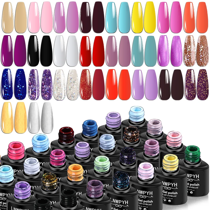 LNWPYH Gel Nail Polish Set Nail Gel Kit 26 Color Semi Permanent UV Led Gel Varnish Soak Off Nail Lacquers Base Coat Top Coat Kit 3