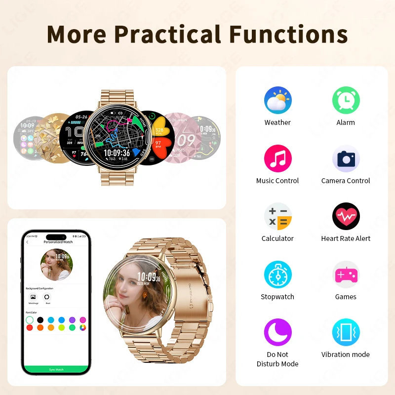 LIGE GPS Smart Watch Heart Rate Monitoring Bluetooth Call Outdoor Sports 1ATM Waterproof 1.39 Inch Screen Men Woman Smartwatch