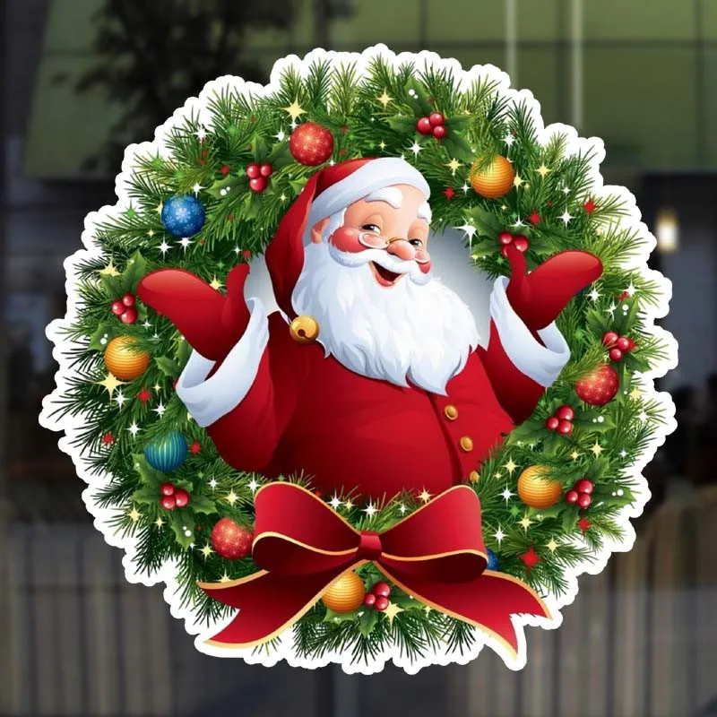 Merry Christmas Santa Claus Wreath Pattern Pvc Sticker Window Wall Sticker Living Room Home Party New Year Stickers Decor wall stickers,wall sticker