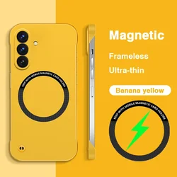 Luxury Slim Magnetic Frameless Phone Case - Frosted Protective Cover with Wireless Charging Capability - Galaxy A56 (Banana Yellow)