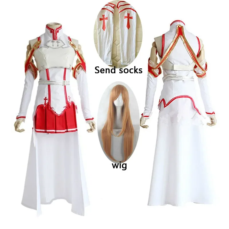 

Anime Sword Art Online Yuuki Asuna Dress Cosplay Costume For Women Uniform Halloween Party Cosplay Costume Armor Full Set Wig