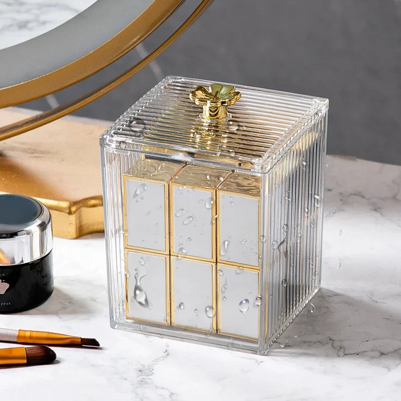 Transparent acrylic cotton swab box with square lid desktop dental floss and makeup film storage box 3