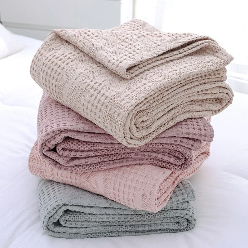 SolidThickenMuslinCottonBlanketsforBedsWafflePlaidJapanese