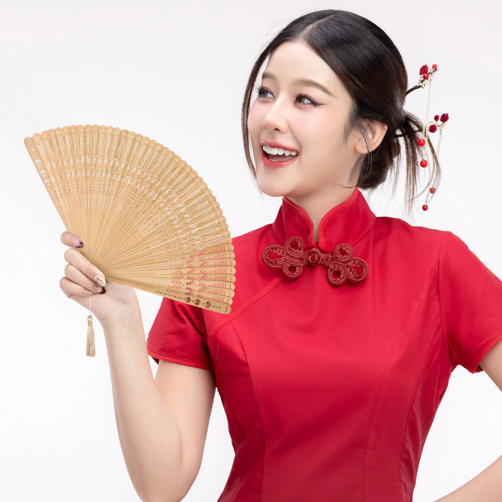 갈색 대나무 빈티지 접이식 부채, 여성용 우아한 선물, 결혼식, 생일, 무대 공연용 휴대용 접이식 부채