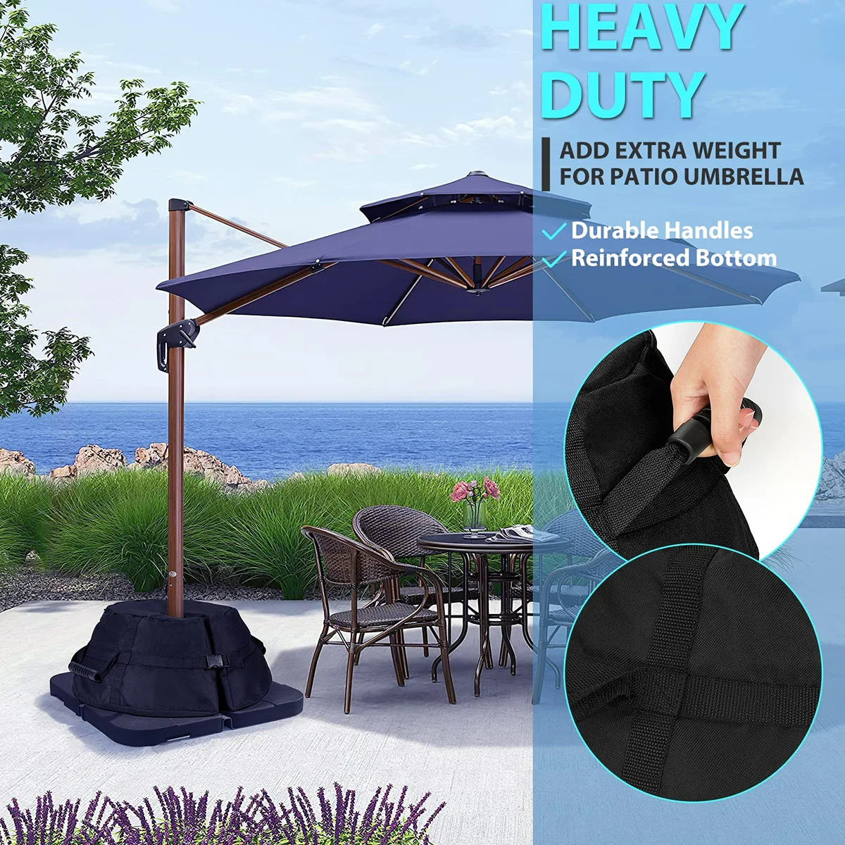 Umbrella Stand Umbrella Base Weight Bag 600D Heavy Duty Sand Bags Weatherproof Parasol Umbrella Stand Base with Shovel for Outdoor Courtyard
