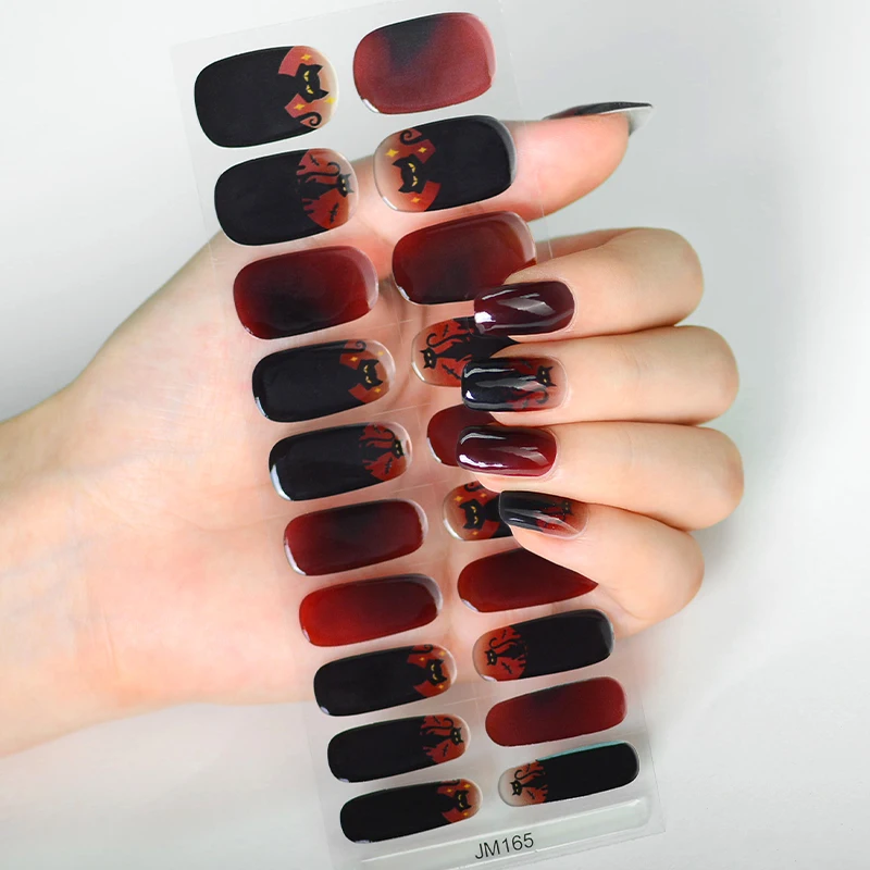 Halloween Pumpkin Ghost Gel Nail Art Stickers Adhesive Waterproof Semi Cure Gel Nails Wraps for UV Lamp Need Charm Manicure