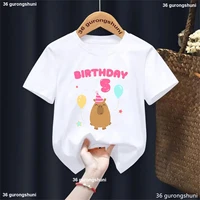 5th/6th/7th/8th/9th Birthday Capybara Balloon Printed Tshirt Girls/Boys Funny Kawaii Kids Clothes Fashion Solid T-Shirt Tops 2