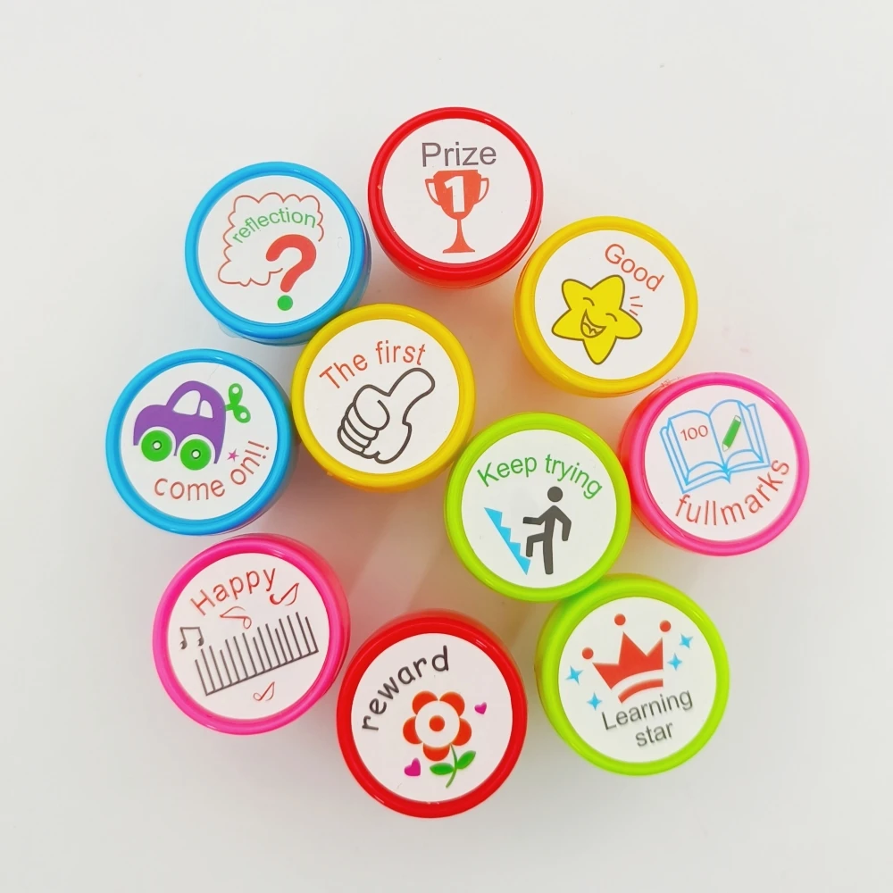 Papeleria Stamp Toys 10pcs/Set Diy Sellos Para Profesores Carimbo Stempel Timbres Teacher Appraise Stamps for Kids self ink stamps