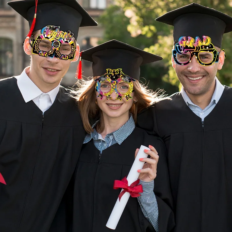 8pcs Colorful Happy Graduation Weird Photo Props, Graduation Season Congrats Grad Paper Glasses