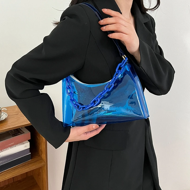 Blue PVC Jelly Hobo Bags Fashion Clear Handbags with Mini Wallet