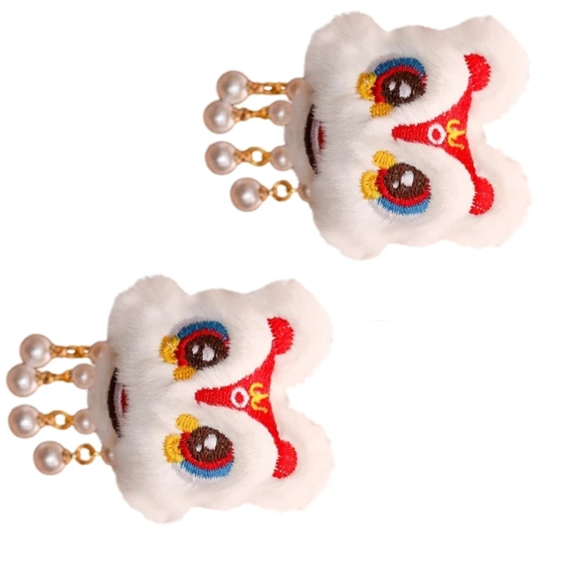 2Pcs 달콤한 헤어 클립 귀여운 플러시 사자 댄스 인형 머리핀 Tassels 여성용 헤어핀 여자 중국 스타일 헤어 액세서리