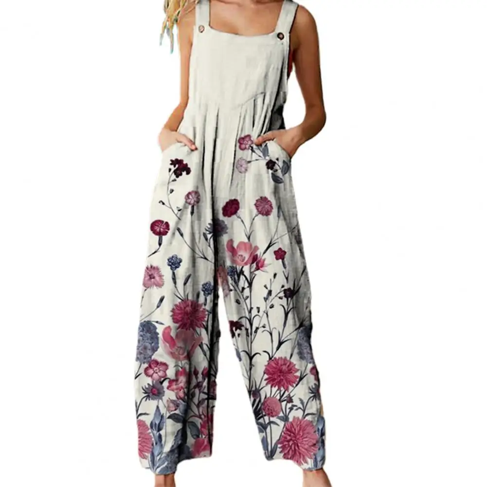 

Женский комбинезон на лямках, Летний комбинезон с широкими штанинами и карманами, Женский уличный комбинезон в этническом стиле с цветочным принтом