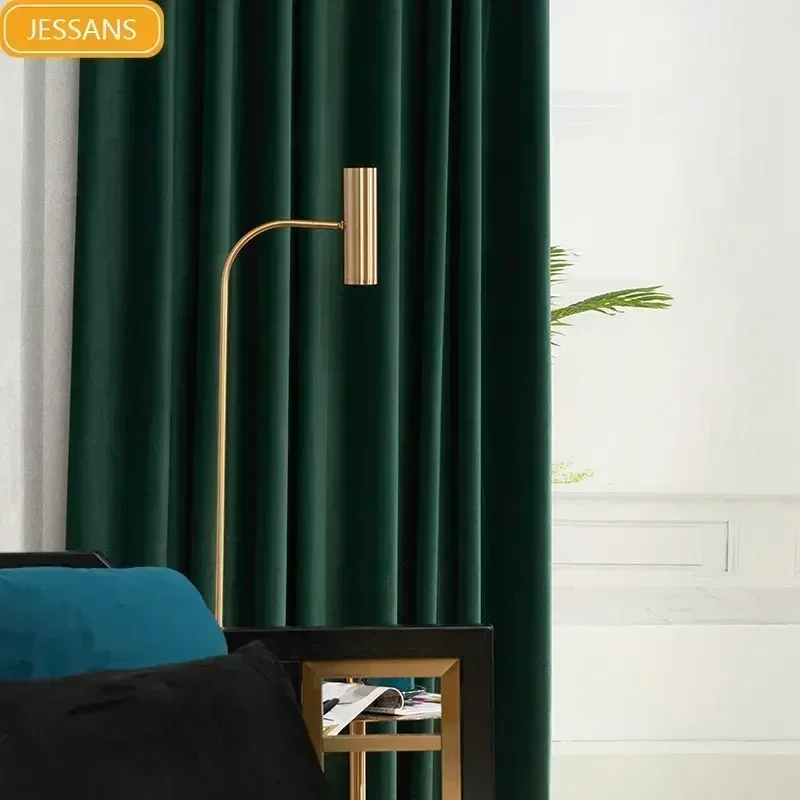 Window Curtains decor curtains Dark Green Velvet Curtain Solid Color Thickened For Living Room Bedroom Dining Room Partition Decoration