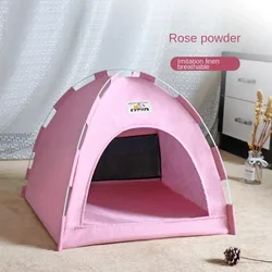 Cozy Canvas Pet Tent Bed - Semi-Enclosed Cat House & Dog Cave Hut - 40x40x35CM (Pink)