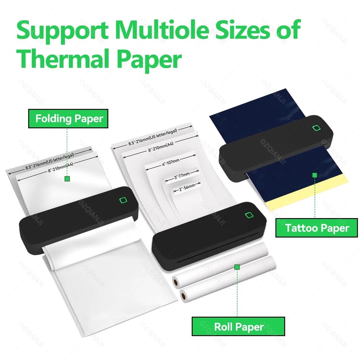 A4 Portable Thermal Printer Wireless for Travel and Home Work Use Inkless Mobile Bluetooth Printing Compatible with Android iOS