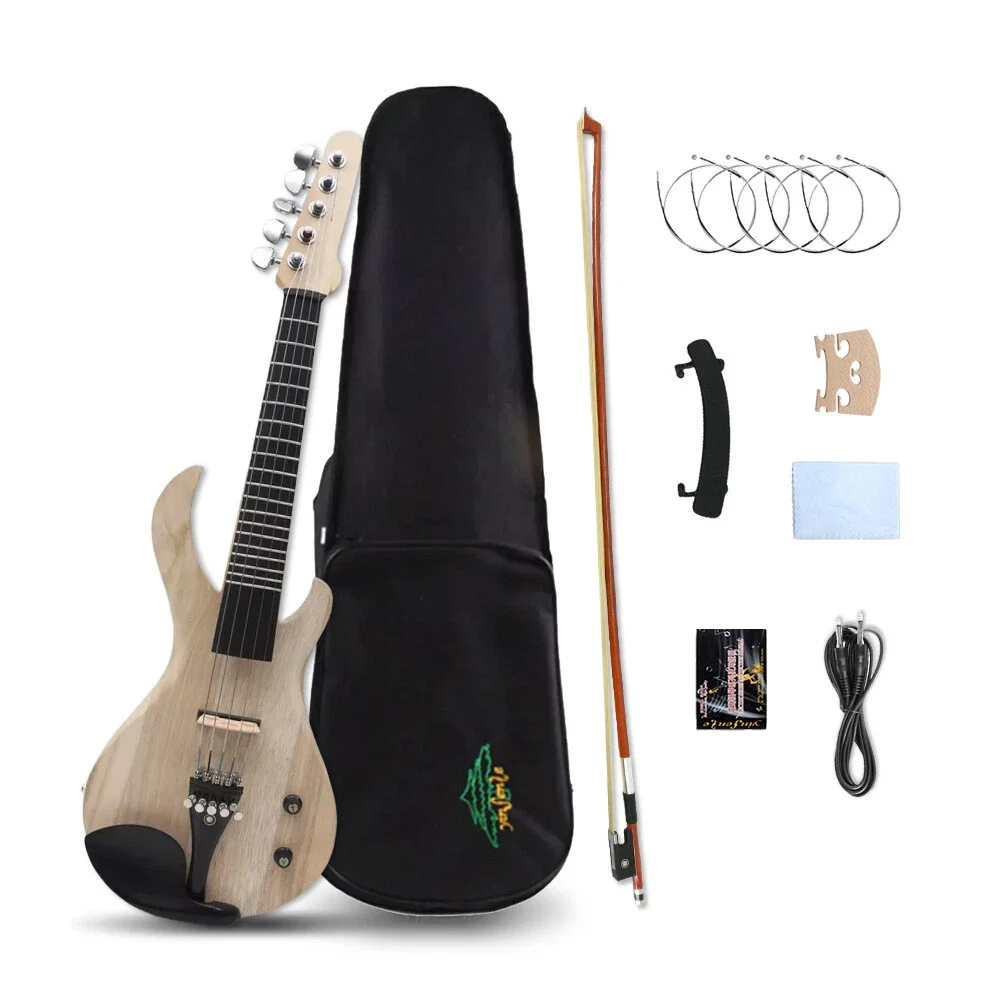 5 String Fret Electric Violin 4/4 Flame Guitar Shape Handmade Solid Wood Powerful Sound with Bag Bow Hardware for Student
