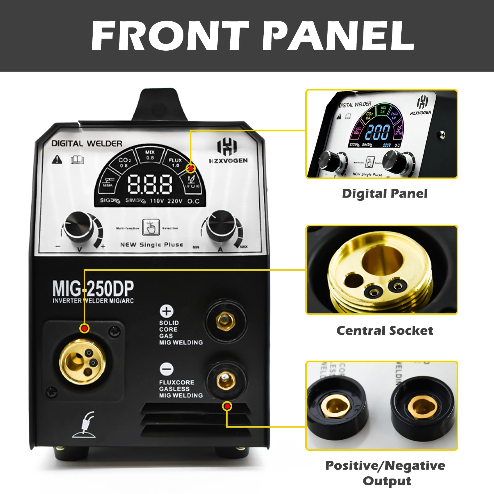 HZXVOGEN 4 In 1 MIG Welders Pulse MIG250DP Gas/Gasless Mig ARC MMA Tig Semi-automatic Welding Machine For Aluminum