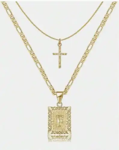 Letter Necklace Layered Initial Cross Necklace, Layering Square Letter Pendant Figaro Chain Cross Choker  for Women Girls
﻿ - Image 14