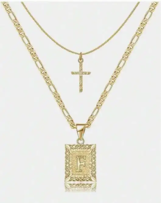 Letter Necklace Layered Initial Cross Necklace, Layering Square Letter Pendant Figaro Chain Cross Choker  for Women Girls
﻿ - Image 14