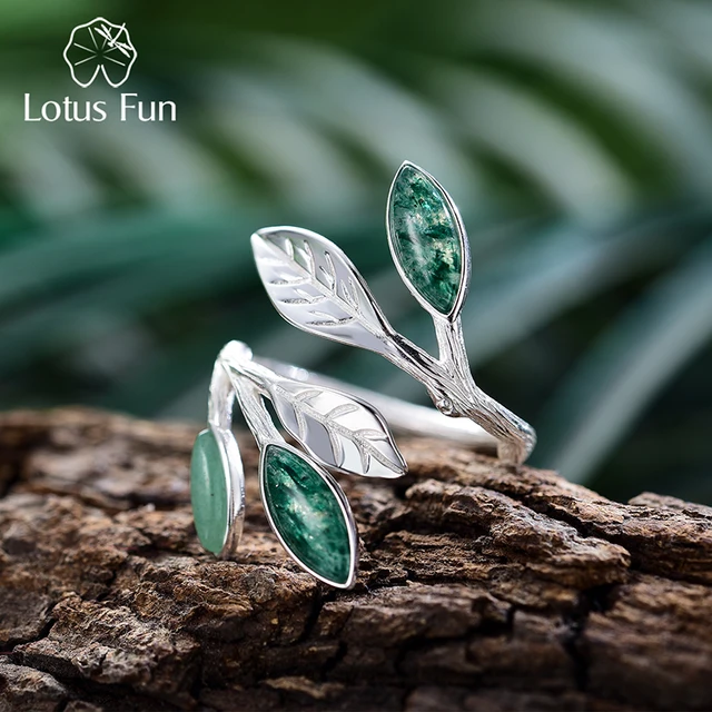 Green Aventurine Natural Multi Stones 925 Sterling Silver Leaves Ring for Women 