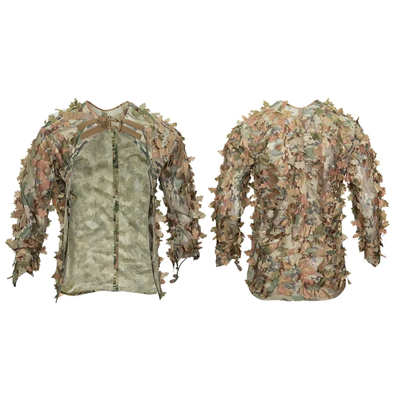 Ghillie Suit Bionic Leaf Hunting Ghillie suit Tactics Camouflage Cloak Hunting Uniform Clothes Breathable Mesh Airsoft Shooting Tactical Gear