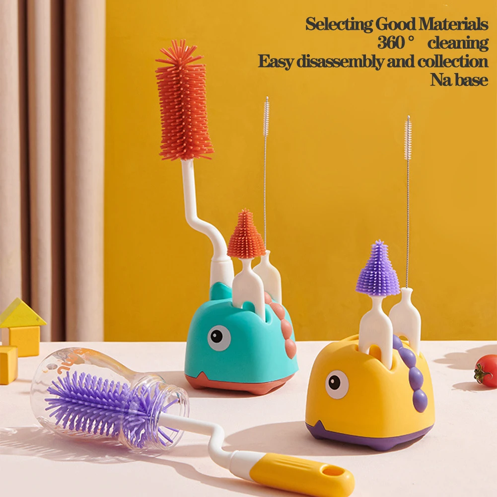 

Silicone Baby Bottle Brush Set 360° Rotating Glass Cup Washing Scrubber Pacifier Cleaning Brush Kitchen Cleaning Tool 3/4pcs Set