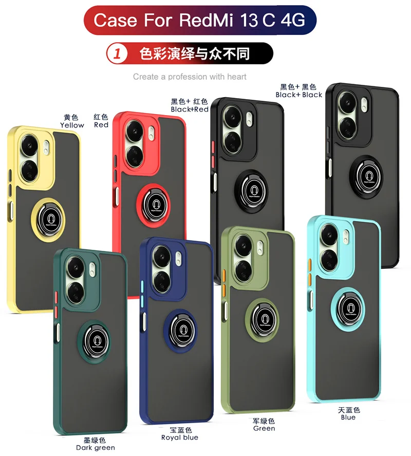 Magnetic Holder Ring Shockproof Armor Case - Matte Finish