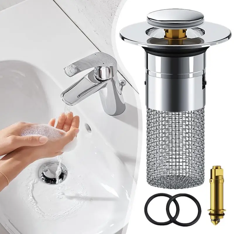 Pop-Up Sink Drain Plug Pop Up Bathroom Drain Stopper Sink Plug Anti Clogging Bathtub Converter With Hair Catcher For 1.3-1.5