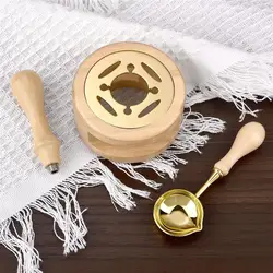 Deluxe Wax Seal Stamp Set with Wooden Furnace and Melting Pot (Wood Color-3PCS)