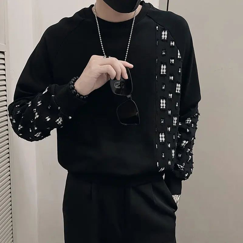 Spring Autumn KPOP Fashion Style Harajuku Slim Fit Tops Loose Casual All Match T-shirts Printed Patchwork Long Sleeve Sweatshirt