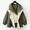 Autumn Chic Women's Windbreaker Contrast Fake Two-Piece Zip Button Wind Coat Belt Hoodie Casual All-Match Trend Outwear Jacket 1