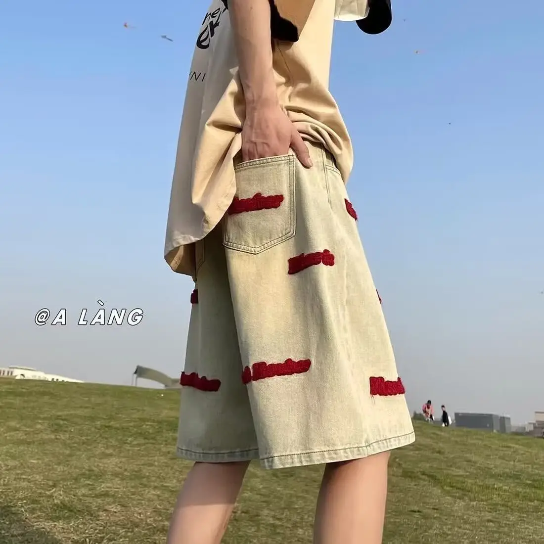 Embroidered denim shorts for women summer American high street washed three-quarter pants trendy brand niche pants  y2k pants
