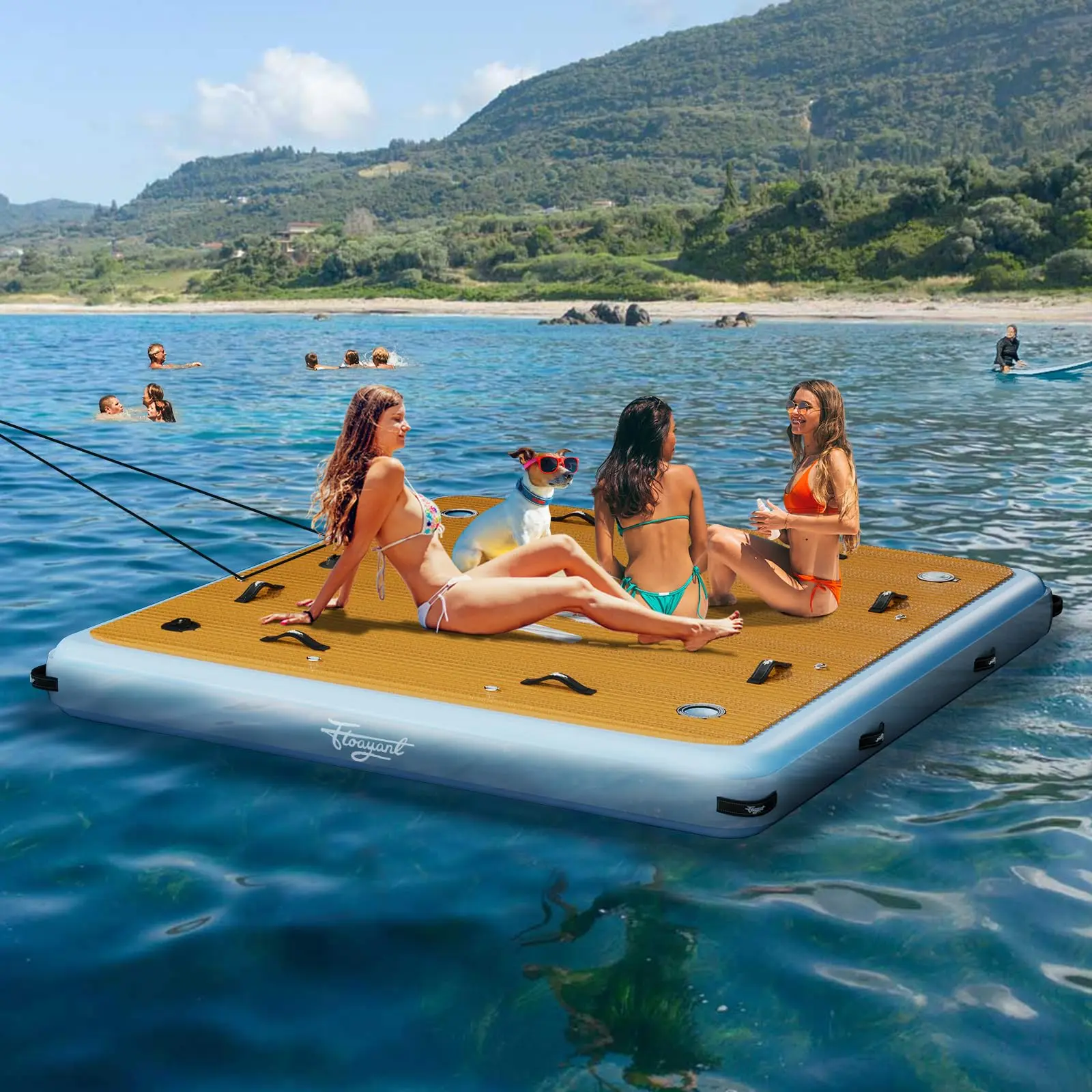 7FT Inflatable Dock Platform Lake Float for Adults Water Swim Dock with Cup Holder & Camera Stand Floating for Pool Lake