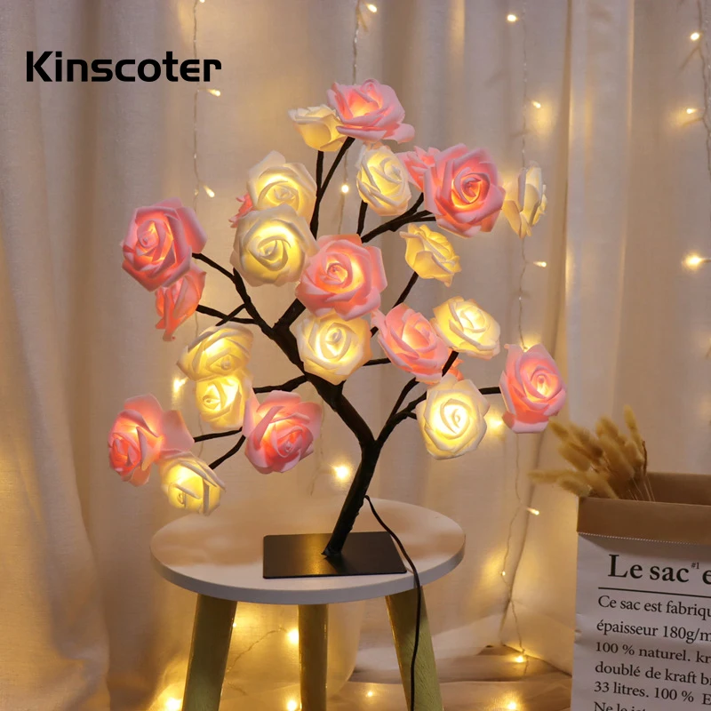 Table Lamp Flower Tree Rose Lamps Fairy Desk Night Lights USB Operated