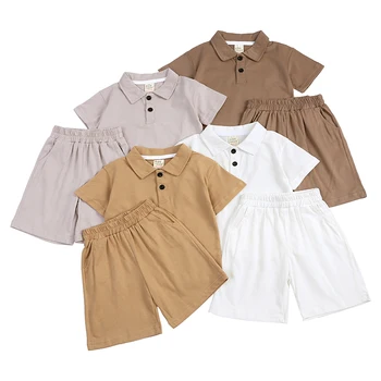 2024 Novelty Kids Boy 2 Pieces Sets Polo T-Shirt+Shorts Girls Clothes Children Solid Cotton Baby Sports Suit Tracksuit Outfits