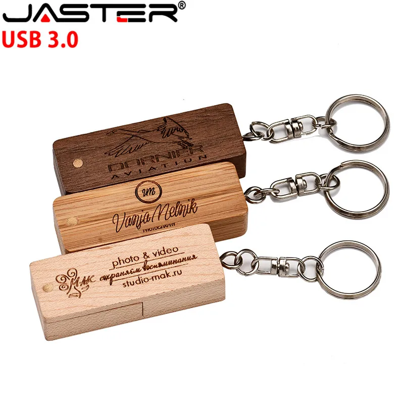 

JASTER USB Flash Drive 128GB 64GB Wooden Square Rotating Mini USB Stick 32GB Free Customized Logo 16GB 8GB Free Keychain Gift
